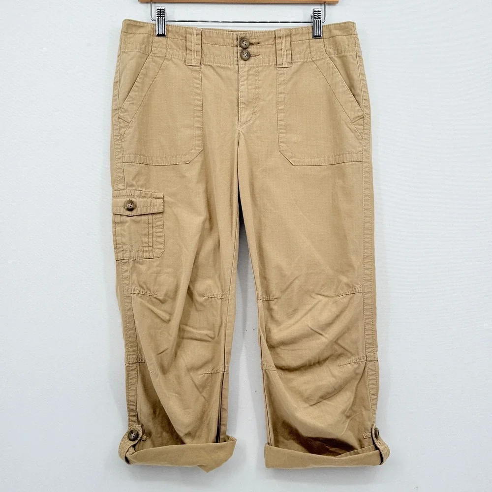 Eddie Bauer Cargo Pants Womens 8 Tan Ripstop Hiking Gorpcore Utilitarian Cropped